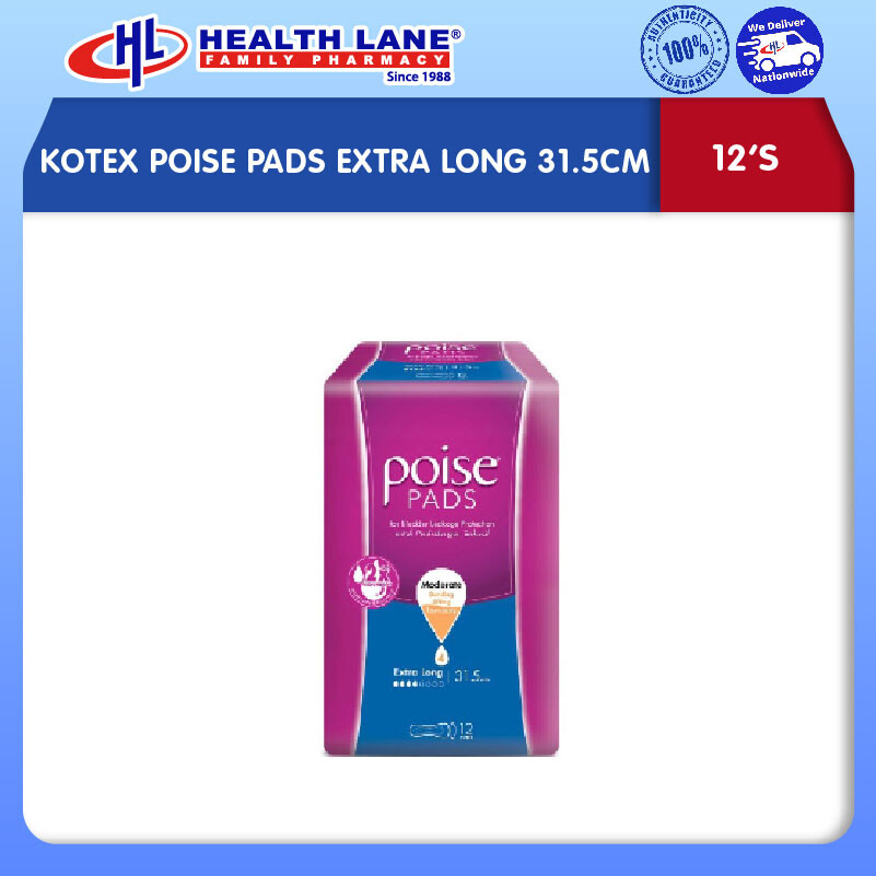 KOTEX POISE PADS EXTRA LONG 31.5CM (12'S)
